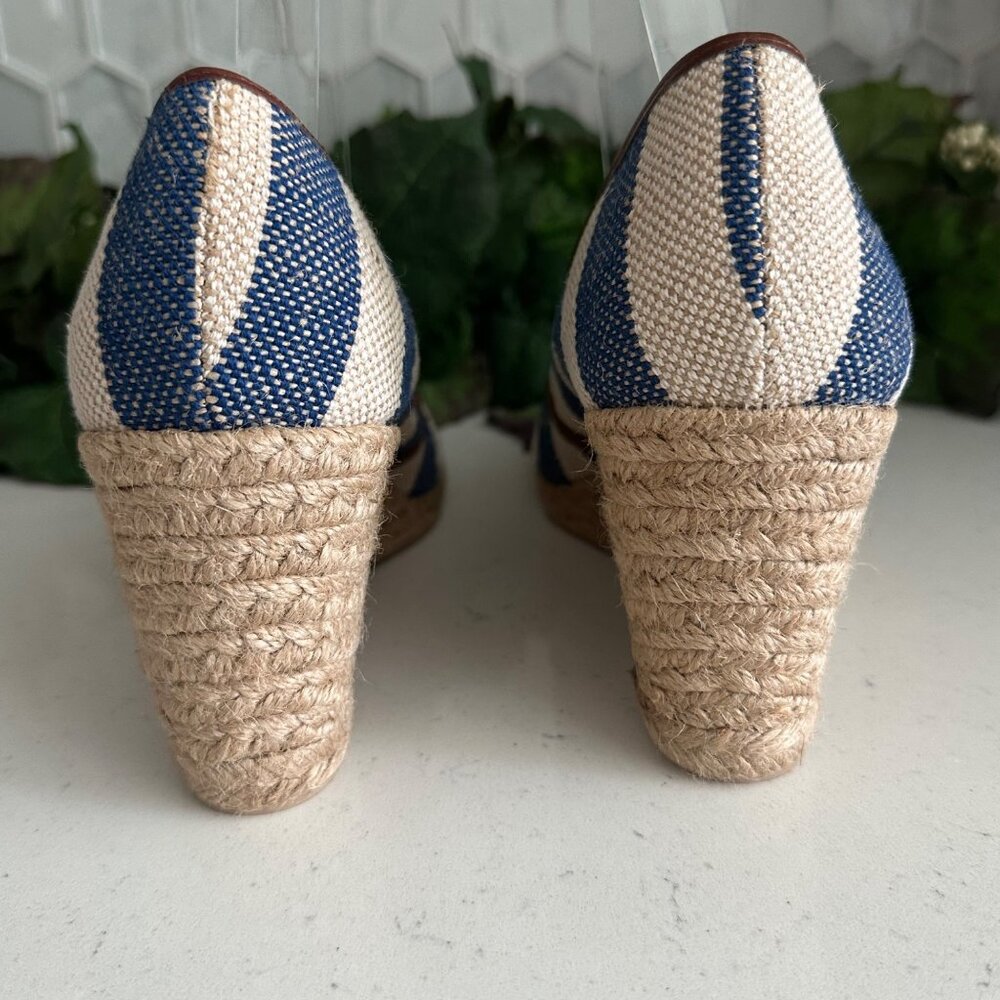 G.H. Bass & Co. Womens Blue & Cream Striped Open-Toe Espadrille Wedge Heels 7.5M - Picture 5 of 8